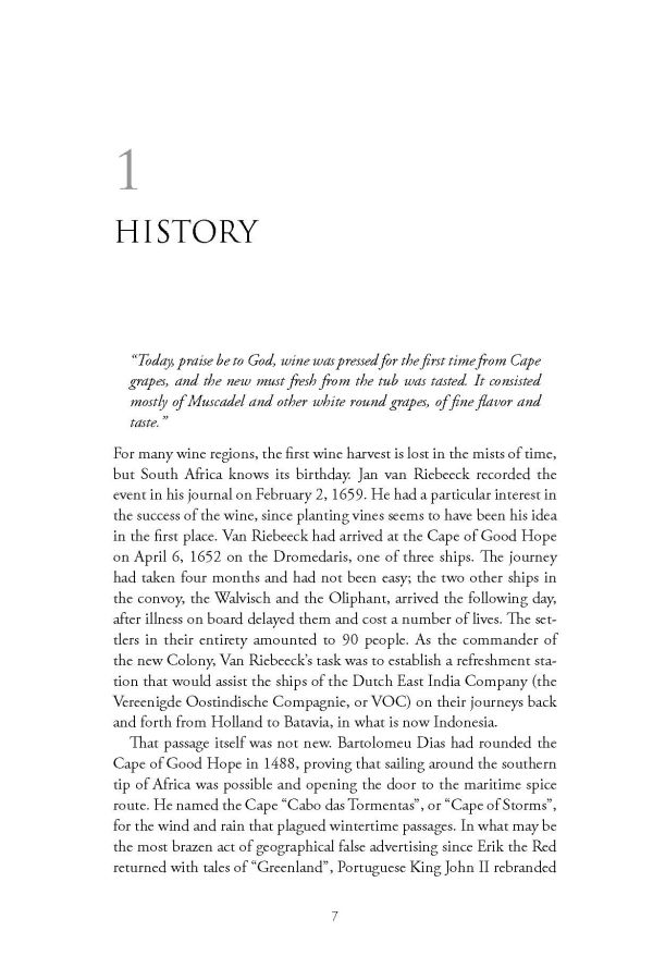 Book cover of Jim Clark's guide, The Wines of South Africa, with vineyards and mountains behind. Published by Academie du Vin.