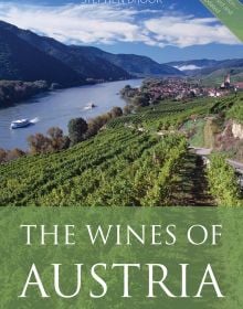Book cover of Stephen Brook's handbook, The Wines of Austria, with view of the rolling hills of The Wachau Valley and vineyards. Published by Academie du Vin Library.