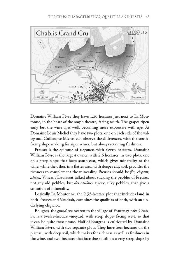 Book cover of Rosemary George's guide, The Wines of Chablis and the Grand Auxerrois, with rolling green hills and a vineyard. Published by Academie du Vin Library.