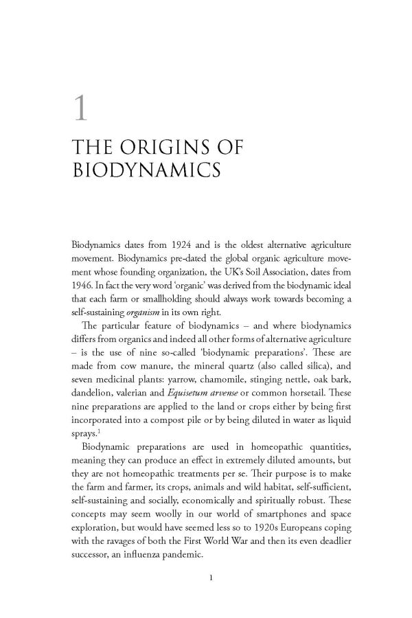 Book cover of Monty Waldin's Biodynamic wine, with a vineyard being ploughed by a horse, and a worker behind guiding plough. Published by Academie du Vin Library.