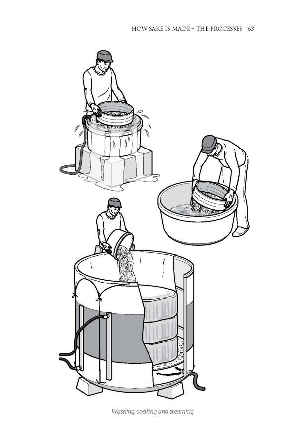 Book cover of Anthony Rose's guide, Sake and the Wines of Japan, with a collection of ceramic vessels. Published by Academie du Vin Library.