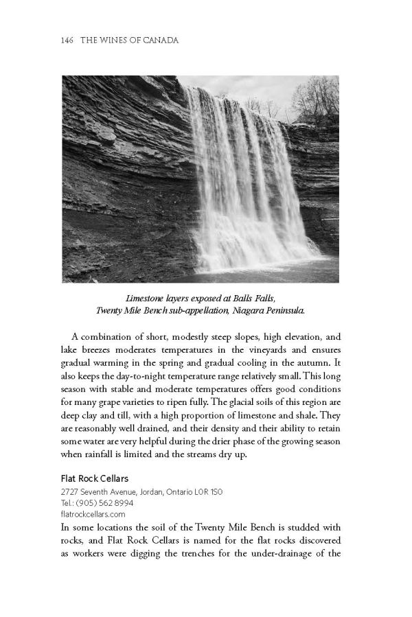 Book cover of Rod Phillips's guide, The Wines of Canada, with vineyards on the coast, mountains behind. Published by Academie du Vin Library.