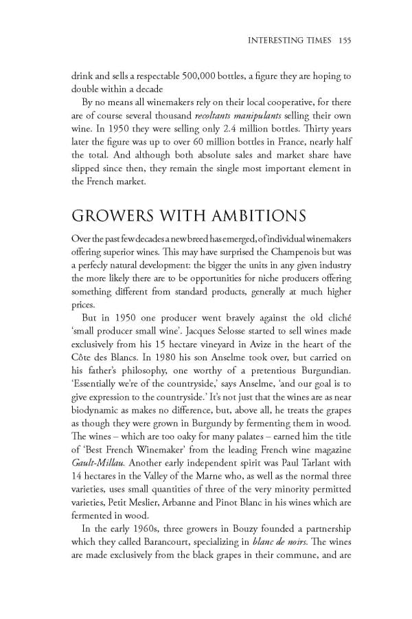 Book cover of Nicholas Faith's guide, The Story of Champagne, with a view a vineyards and roof tops in the distance. Published by Academie du Vin Library.