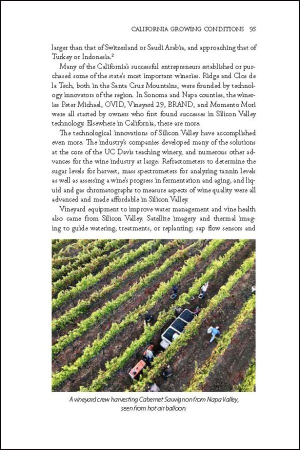 Book cover of Elaine Chukan Brown's guide, The Wines of California, with rolling hills and vineyards. Published by Academie du Vin Library.