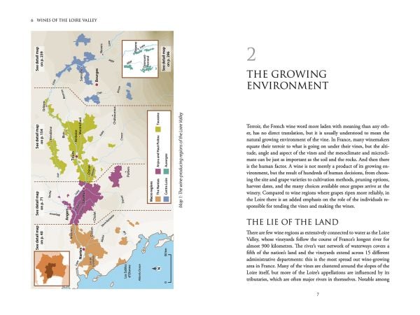 Book cover of Beverley Blanning's guide, Wines of the Loire Valley, with vineyards. Published by Academie du Vin Library.
