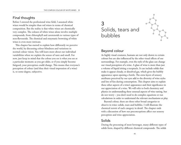 Book cover of Behind the Glass: The Chemical and Sensorial Terroir of Wine Tasting, with a glass of red wine being poured. Published by Academie du Vin Library.