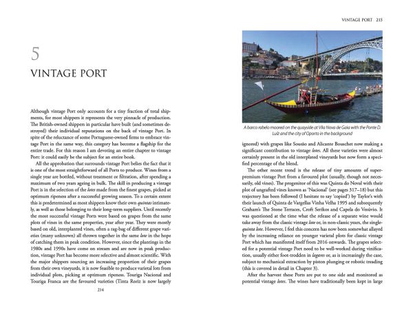 Book cover of Richard Mayson's study, Port and the Douro, with a Rabelo boat with barrels of Porto wine aboard. Published by Academie du Vin Library.