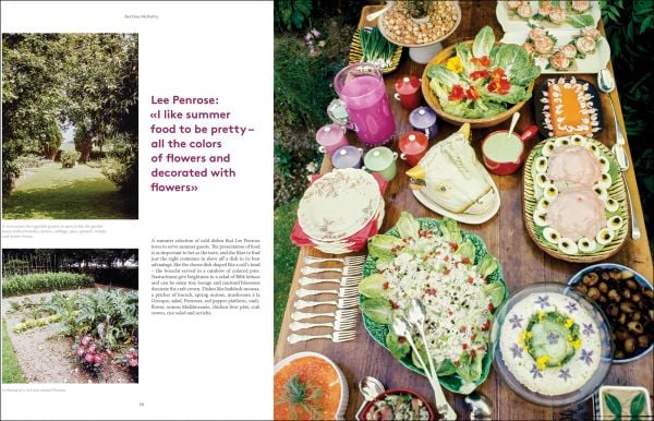 Book cover of Lee Miller: A Life with Food, Friends & Recipes; featuring the American photographer seated at a table. Published by Lee Miller Archives.