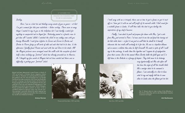 Book cover of Love Letters: Bound in Gold Handcuffs; featuring Lee Miller and Roland Penrose, with hand-written letters. Published by Lee Miller Archives.