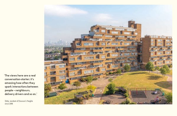 Book cover of Jack Young's The Council House, with Tower block with pebble-dash sections and frosted glass panels showing staircase. Published by Hoxton Mini Press.
