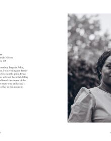 Book cover of Portrait of Humanity Vol 4, with aerial view of mother scraping corn from cobs with young child wrapped in a blue blanket on her back. Published by Hoxton Mini Press.