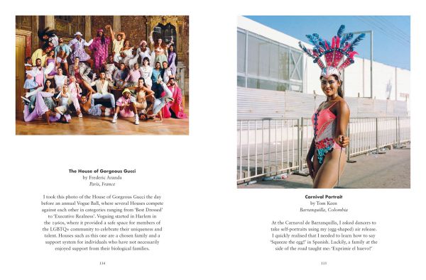 Book cover of Portrait of Humanity Vol 4, with aerial view of mother scraping corn from cobs with young child wrapped in a blue blanket on her back. Published by Hoxton Mini Press.