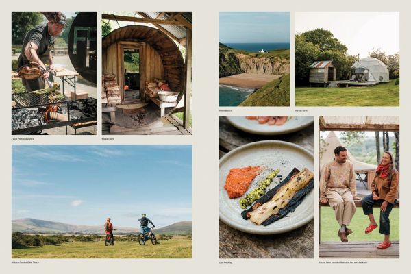 Book cover of Liz Schaffer's Slow Travel Britain, with hiker in middle of forest looking up. Published by Hoxton Mini Press.