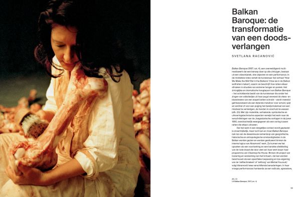 Art catalogue cover of Marina Abramovi?, Dutch Edition, featuring the Serbian artist in a straight-jacket, staring sternly at the viewer. Published by Royal Academy of Arts.