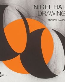 Book cover of Andrew Lambirth's Nigel Hall: Drawings, with a black and orange sculpture sketch. Published by Royal Academy of Arts.