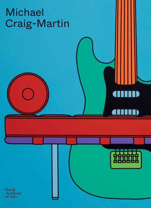 Book cover of Michael Craig-Martin, with a painting of green electric guitar behind red bench seat. Published by Royal Academy of Arts.