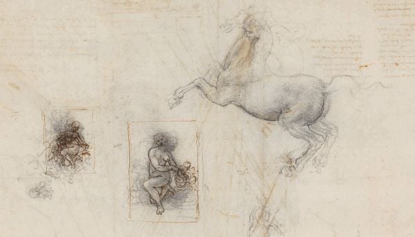 Book cover of Michelangelo, Leonardo, Raphael: Florence, c. 1504, with a drawing titled The Virgin and Child with St Anne and St John the Baptist. Published by Royal Academy of Arts.