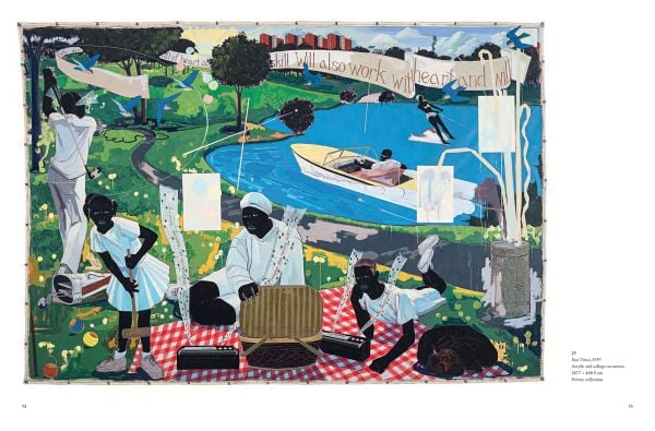 Book cover of Kerry James Marshall: The Histories; featuring a large painting of a figure laying down on a boat. Published by Royal Academy of Arts.