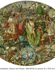 Book cover of Richard Dadd: Beyond Bedlam; featuring a painting depicting a fantastical scene filled with mythological figures, Published by Royal Academy of Arts.