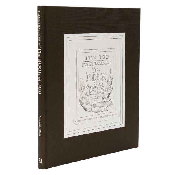 Book cover of Illustrations of the Book of Job: Invented & Engraved by William Blake 1825; featuring an intricate engraved design with Hebrew text. Published by Royal Academy of Arts.