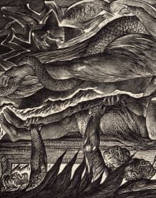 Book cover of Illustrations of the Book of Job: Invented & Engraved by William Blake 1825; featuring an intricate engraved design with Hebrew text. Published by Royal Academy of Arts.