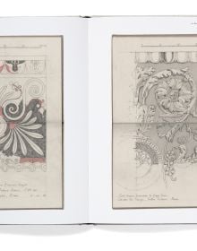 Book cover of George Saumarez Smith's Sketchbooks: Collected Measured Drawings and Architectural Sketches, with a drawing of a scrolled fireplace. Published by Triglyph Books.