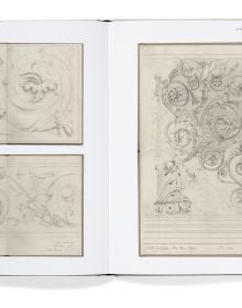 Book cover of George Saumarez Smith's Sketchbooks: Collected Measured Drawings and Architectural Sketches, with a drawing of a scrolled fireplace. Published by Triglyph Books.