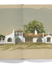 Book cover of Michael G. Imber's The Art of the Architect, with watercolor painting of white house surrounded by mountains. Published by Triglyph Books.