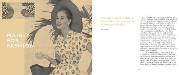 Patterned chair, curtain and rug on dark grey cover with Trading Textiles in orange and white font