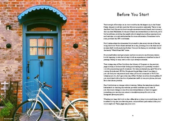 Yellow book cover of Don't Be a Tourist in New York, with a little red lighthouse under great gray bridge on Hudson River. Published by 13 Things Ltd.