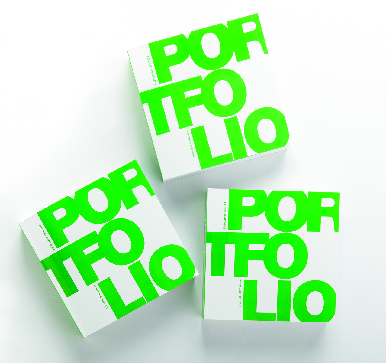 FOSTER + PARTNERS in small green font to top left, PORTFOLIO in green font across cover
