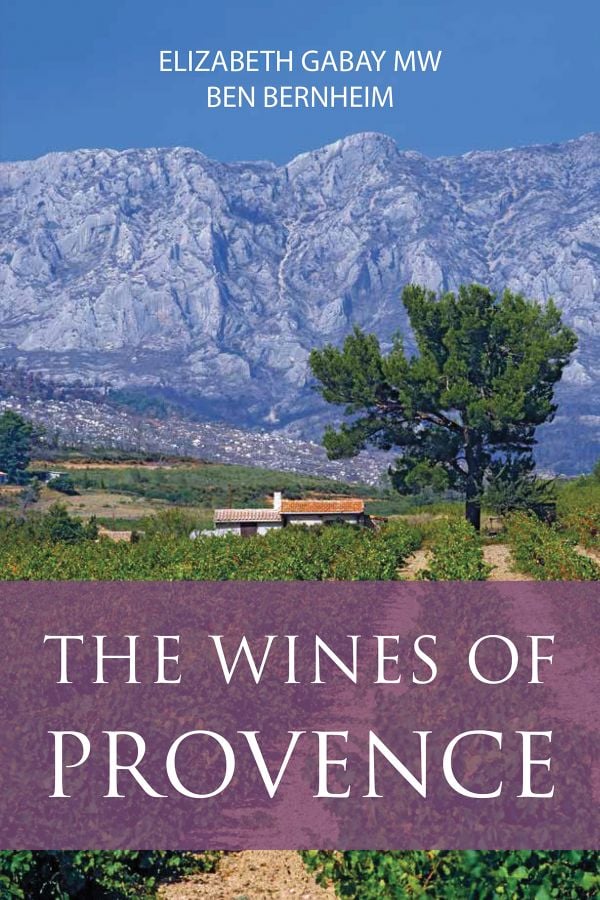 Book cover of The Wines of Provence; with a vineyard and mountains behind. Published by Academie du Vin Library.