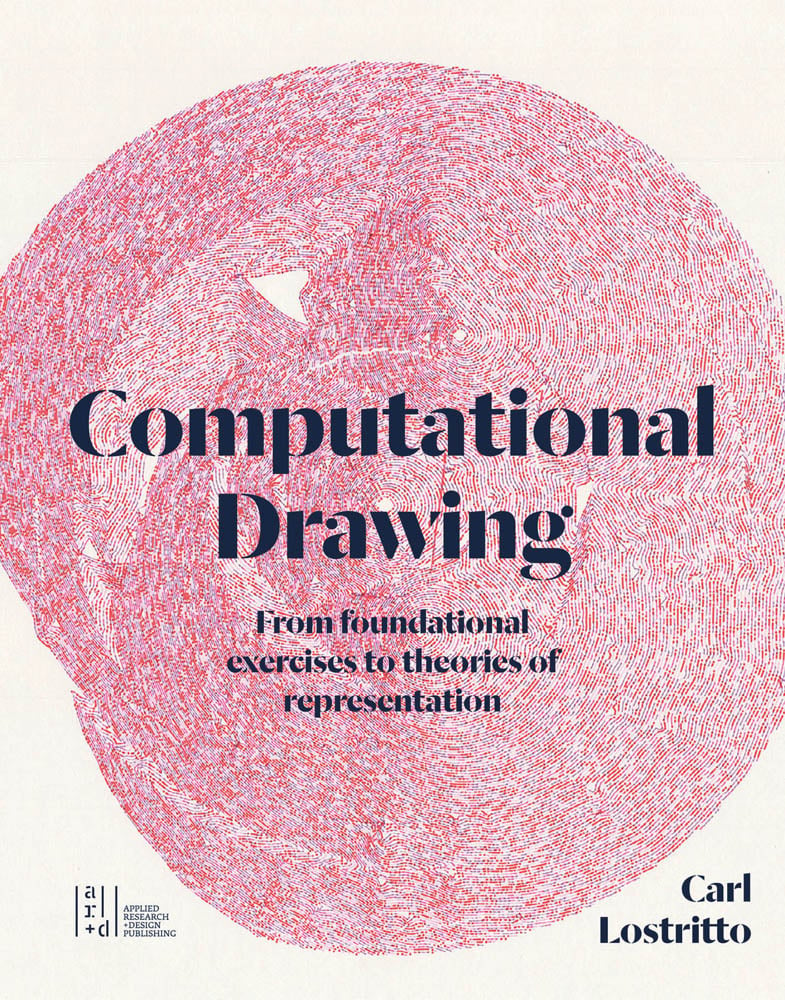 Circular pink textured CAD shape, cream cover, Computational Drawing in navy font to centre.