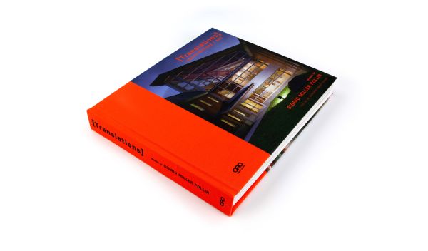 Book cover of Translations: Architecture / Art; featuring a modern building with sloped, stadium-like roof. Published by ORO Editions.
