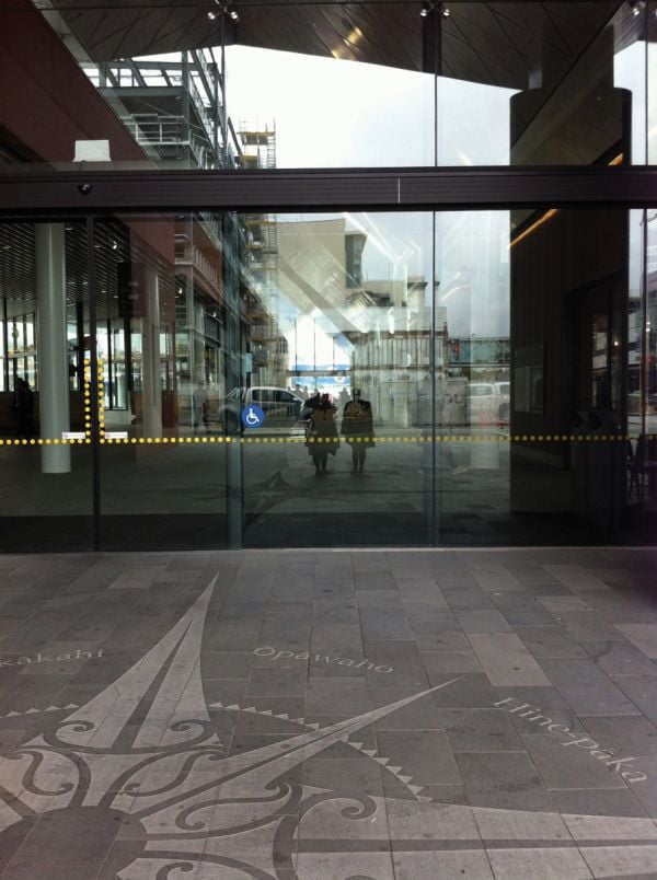 our voices indigeneity and architecture in white and black font on red cover, ORO Editions to bottom right