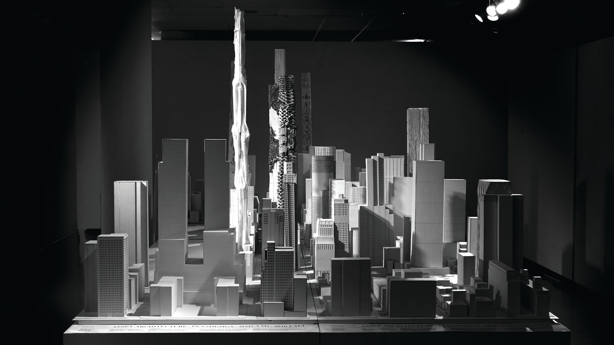 New York City skyline, with skyscrapers, Asset Architecture No. 3 in white font