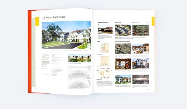 Aerial shot of cityscape with red filter, montage of buildings, Increments of Neighborhood in cream font above.