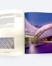 Book cover of Mass to Membrane: FTL Design Engineering Studio; with a modern curved roof structure. Published by ORO Editions.
