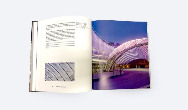 Book cover of Mass to Membrane: FTL Design Engineering Studio; with a modern curved roof structure. Published by ORO Editions.