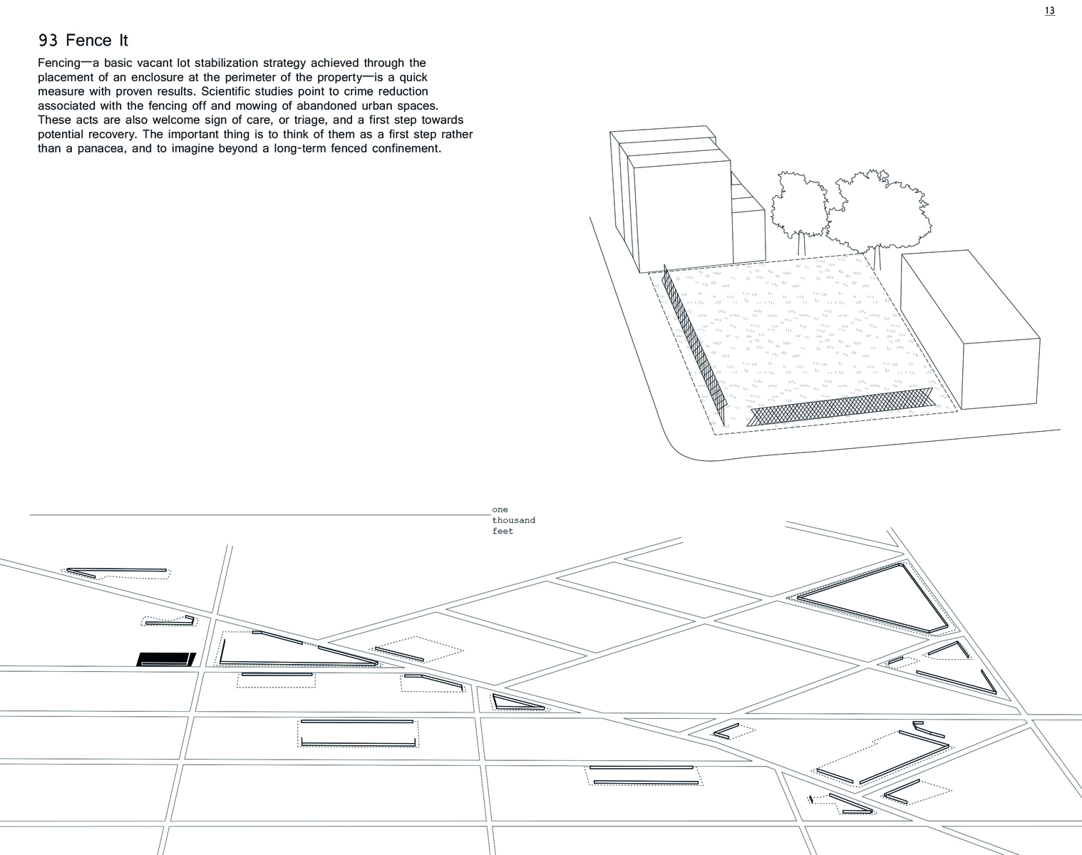 Aerial architecture landscape plan in white, on grey cover, From Fallow 100 Ideas for Abandoned Urban Landscapes in pale grey font above