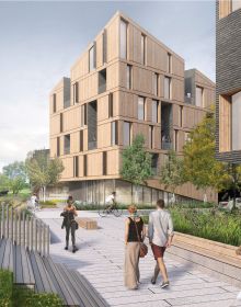 Red filtered aerial photo of town, on white cover, Housing Northwest Arkansas in beige font to centre