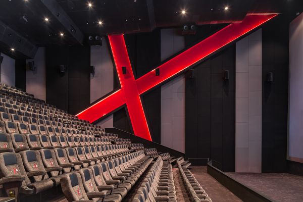 2 lines of white globe lighting fixtures attached to v-shaped chrome fittings, black cover, DP DESIGN DESIGNING CHANGE in white font below.