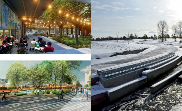 Grey flowing water cover with pale grey flowing water icon and blue section on top with Working Water in white font