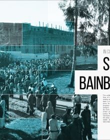 Circle painting with contents headers listed around like iris, on white cover, LA+ in black and blue font to top right corner