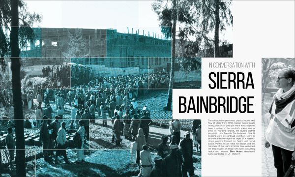 Circle painting with contents headers listed around like iris, on white cover, LA+ in black and blue font to top right corner