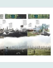 Circular section of painting of man's face, title headers circling, on white cover, LA+ in black and green font to top right.