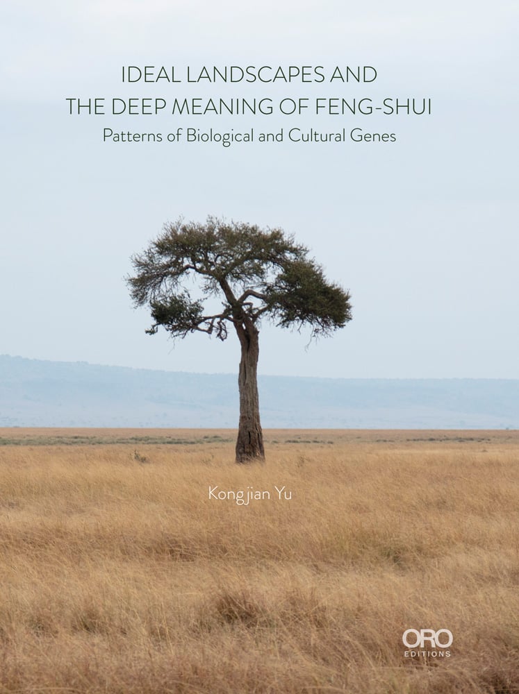A serene colour photograph of a lone tree in a sparse landscape with Ideal Landscapes and the deep meaning of Feng-Shui Patterns of Biological and Cultural Genes in dark green
