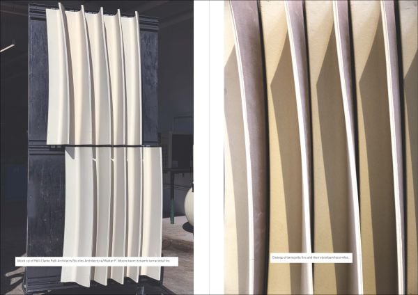 Grey and blue tile edges with Architectural Ceramic Assemblies Workshop in white font to top right