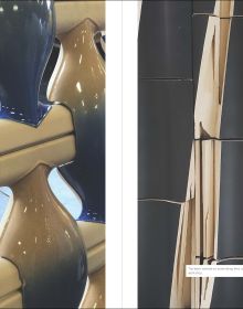 Grey and blue tile edges with Architectural Ceramic Assemblies Workshop in white font to top right