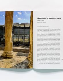 Urban city space featuring glass building with underpass and people walking about, Minding the City Fields notes on meaning in performative urban space in white font near centre.